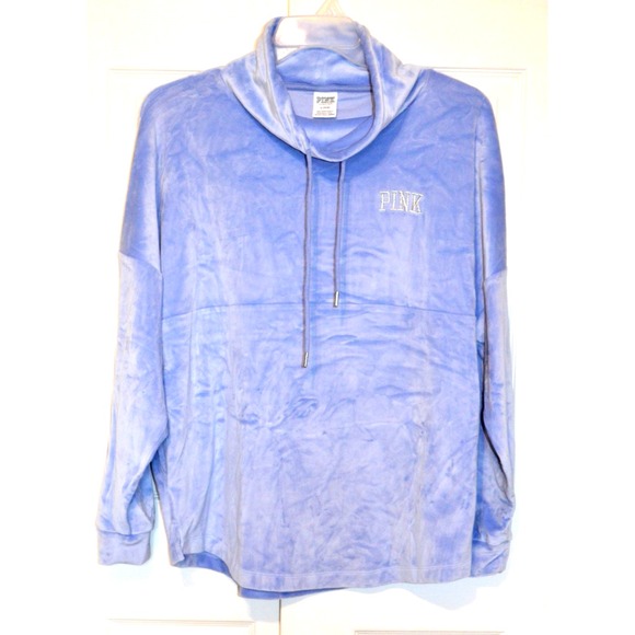 Victoria's Secret PINK Tops - Victoria's Secret PINK Brand Blue Soft Plush Pullover Women's M High Neck Pocket